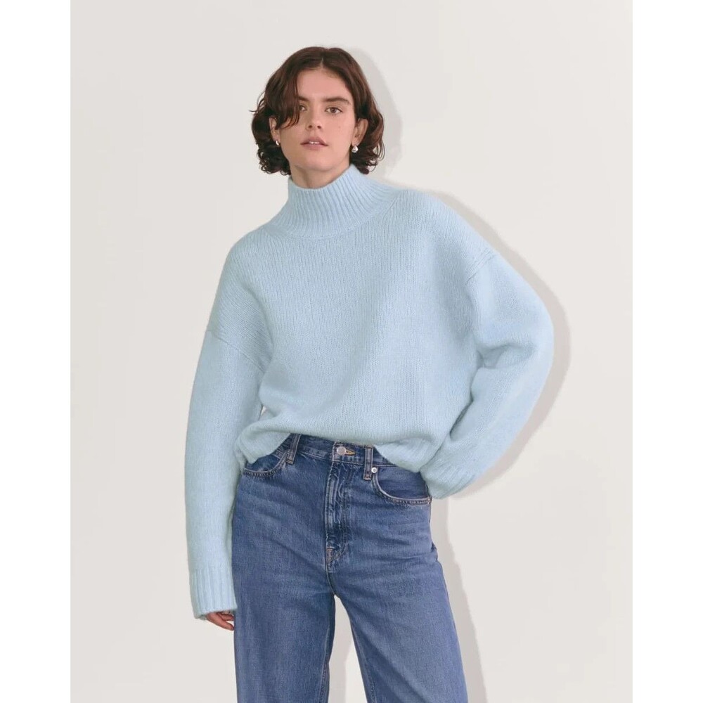 EVERLANE The Cloud Oversized Turtleneck Sweater S Blue Wool Blend B5